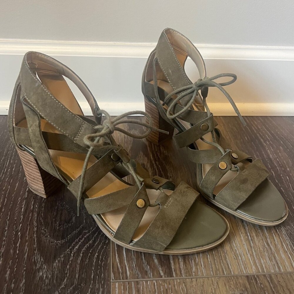 Naturalizer -  "London" Stacked Heel Sandals - Olive Green - Size 7M